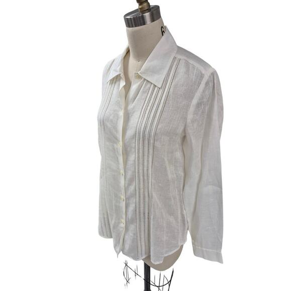 Linda Allard Ellen Tracy 100% White Linen Button Down Shirt Sz 6 S NWT $245 - Picture 3 of 6